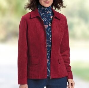 Appleseed's Microsuede Full Zip Collared Jacket Size Womens Petite Medium